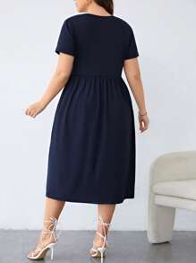 SHEIN LUNE Vestido línea A con bolsillo oculto con lazo lateral - Azul Marino - Ver 2