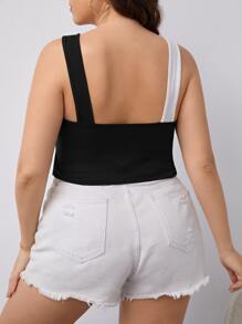 Plus Two Tone Cut Out Crisscross Crop Cami Top - Black - View 2