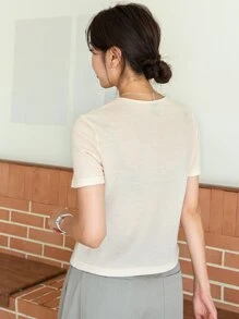 DAZY Camiseta De Manga Corta De Cuello Redondo De Punto De Gofre - Beis - Ver 2