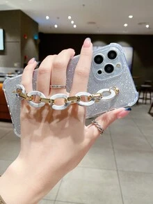 Funda de celular transparente con cadena con tira de mano & brillante papel - Multicolor - Ver 2