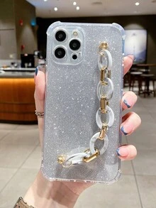 Funda de celular transparente con cadena con tira de mano & brillante papel - Multicolor - Ver 6