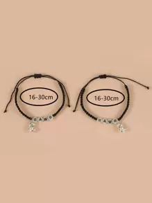 2pcs Glow In The Dark Bead Decor Dinosaur Charm Bracelet - Black - View 3