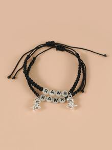 2pcs Glow In The Dark Bead Decor Dinosaur Charm Bracelet - Black - View 4