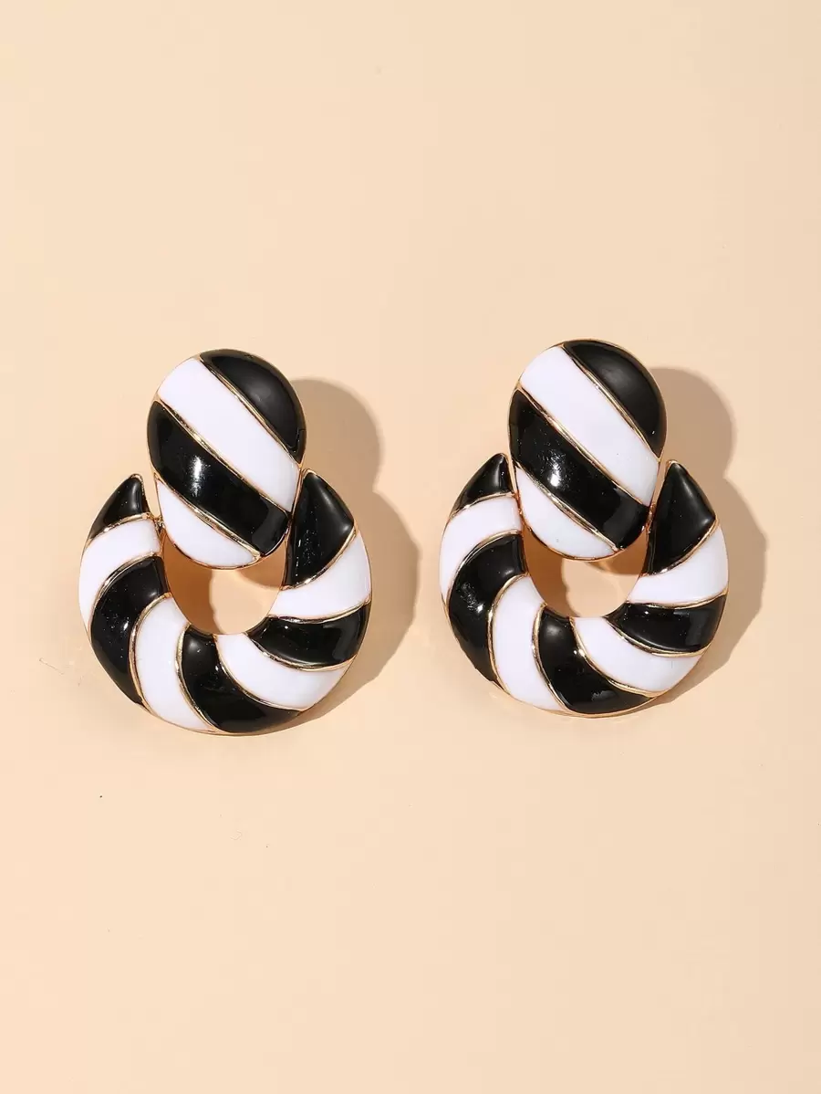 Color Block Round Drop Earrings