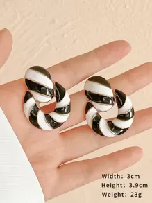 Color Block Round Drop Earrings