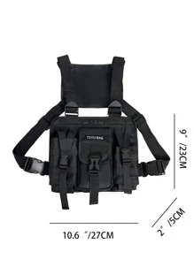 Bolsa tipo pecho con gráfico de letras, hebilla de liberación y decoración para hombres, bolsa bandolera, bolsa universitaria, regalo para el Día del Padre, verano, papá, recién ingresado, para libros, regreso a la escuela, multifuncional, dormitorio universitario, Halloween, regalos para hombres, otoño, Navidad, bolso tipo "Scream", cinturón, bolsa de viaje, bolsa bandolera para hombres, invierno, regalos de Navidad, riñonera - Negro - Ver 3