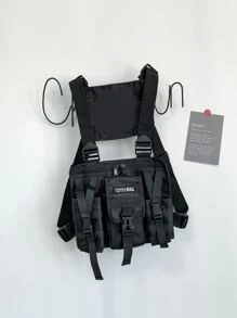 Bolsa tipo pecho con gráfico de letras, hebilla de liberación y decoración para hombres, bolsa bandolera, bolsa universitaria, regalo para el Día del Padre, verano, papá, recién ingresado, para libros, regreso a la escuela, multifuncional, dormitorio universitario, Halloween, regalos para hombres, otoño, Navidad, bolso tipo "Scream", cinturón, bolsa de viaje, bolsa bandolera para hombres, invierno, regalos de Navidad, riñonera - Negro - Ver 4