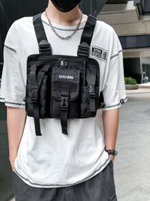 Bolsa tipo pecho con gráfico de letras, hebilla de liberación y decoración para hombres, bolsa bandolera, bolsa universitaria, regalo para el Día del Padre, verano, papá, recién ingresado, para libros, regreso a la escuela, multifuncional, dormitorio universitario, Halloween, regalos para hombres, otoño, Navidad, bolso tipo "Scream", cinturón, bolsa de viaje, bolsa bandolera para hombres, invierno, regalos de Navidad, riñonera - Negro - Ver 5