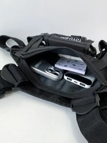 Bolsa tipo pecho con gráfico de letras, hebilla de liberación y decoración para hombres, bolsa bandolera, bolsa universitaria, regalo para el Día del Padre, verano, papá, recién ingresado, para libros, regreso a la escuela, multifuncional, dormitorio universitario, Halloween, regalos para hombres, otoño, Navidad, bolso tipo "Scream", cinturón, bolsa de viaje, bolsa bandolera para hombres, invierno, regalos de Navidad, riñonera - Negro - Ver 9