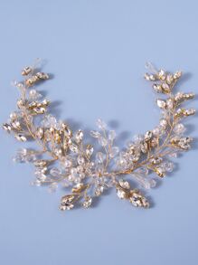 Băng cài tóc cô dâu trang trí bằng ngọc trai Rhinestone & Faux - Vàng - Xem 3