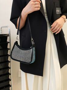 輕便商務休閒迷你水鑽裝飾長方形包適合青少年女孩女大學生、菜鳥和白領非常適合辦公室、大學、工作、商務、通勤、戶外、旅行、郊遊 - 銀色 - 查看 5