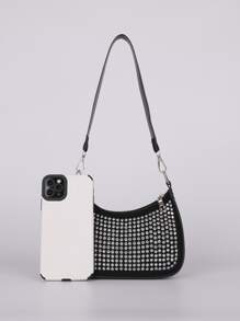 輕便商務休閒迷你水鑽裝飾長方形包適合青少年女孩女大學生、菜鳥和白領非常適合辦公室、大學、工作、商務、通勤、戶外、旅行、郊遊 - 銀色 - 查看 7