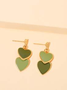 Hoa tai thả trang trí trái tim - màu xanh lá - Xem 3