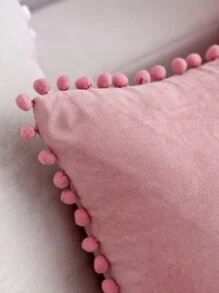1pc Suede Fabric Plush Ball Decorative Throw Pillow Cover, For Living Room Sofa Bedroom - Pink - View 4