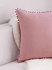 1pc Suede Fabric Plush Ball Decorative Throw Pillow Cover, For Living Room Sofa Bedroom - Pink - View 2