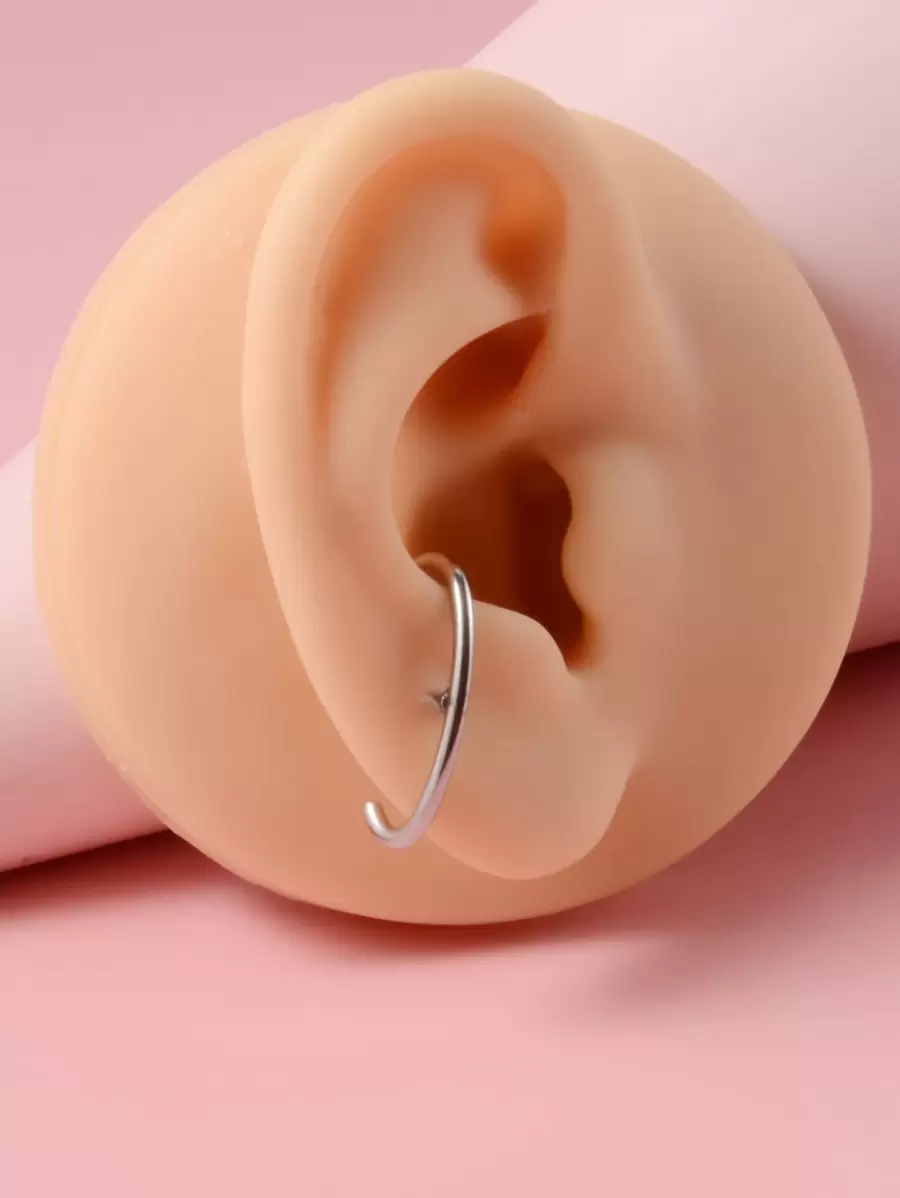 1入組極簡風格耳釘 - 銀色 - 查看 1