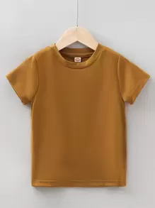 SHEIN Young Boy Solid Short Sleeve Tee - Brown - View 1