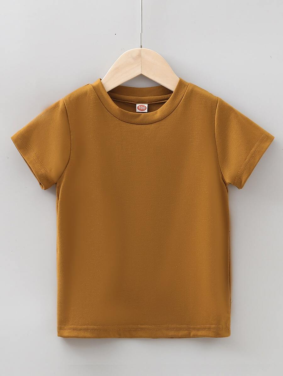 SHEIN Young Boy Solid Short Sleeve Tee - Brown - View 1