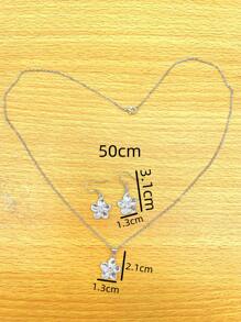 3 piezas Set joya con diamante de imitación con diseño de flor - Plateado - Ver 3