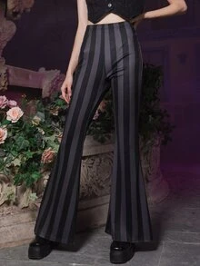 ROMWE Goth Pantalones acampanados de rayas - Multicolor - Ver 3