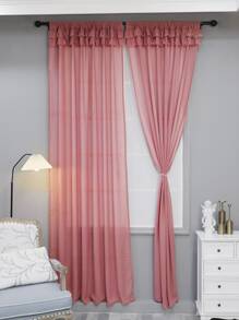 荷葉邊裝飾單片透視窗簾 - 粉色 - 查看 1