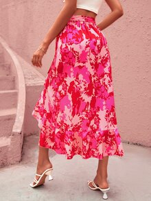 SHEIN Unity Floral Print Paperbag Waist Ruffle Trim Wrap Belted Skirt - Multicolor - View 2
