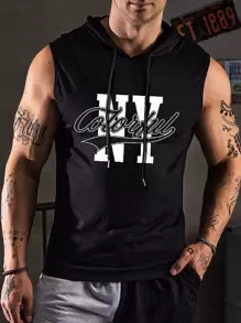 Aesthetic Post 男士字母圖案抽繩連帽背心上衣 - 黑色 - 查看 1