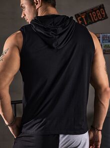 Aesthetic Post 男士字母圖案抽繩連帽背心上衣 - 黑色 - 查看 2