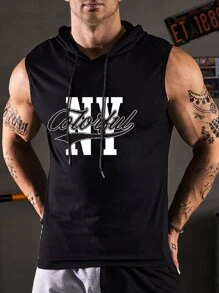 Aesthetic Post 男士字母圖案抽繩連帽背心上衣 - 黑色 - 查看 3