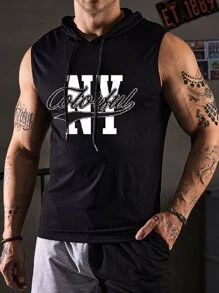 Aesthetic Post 男士字母圖案抽繩連帽背心上衣 - 黑色 - 查看 4