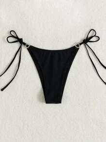 Đáy Bikini Nữ Thắt nút Pha lê kim cương màu trơn Giải trí - màu đen - Xem 3