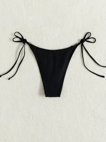 Đáy Bikini Nữ Thắt nút Pha lê kim cương màu trơn Giải trí - màu đen - Xem 4