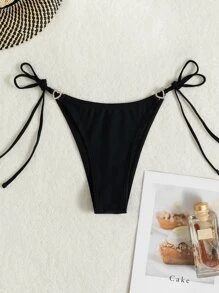 Đáy Bikini Nữ Thắt nút Pha lê kim cương màu trơn Giải trí - màu đen - Xem 5