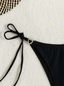 Đáy Bikini Nữ Thắt nút Pha lê kim cương màu trơn Giải trí - màu đen - Xem 6