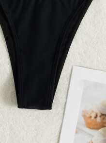 Đáy Bikini Nữ Thắt nút Pha lê kim cương màu trơn Giải trí - màu đen - Xem 7