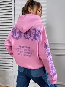 StreetHx Slogan Graphic Drop Shoulder Thermal Lined Sweatshirt - Pink - View 1