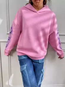 StreetHx Slogan Graphic Drop Shoulder Thermal Lined Sweatshirt - Pink - View 3