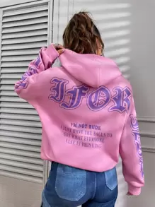 StreetHx Slogan Graphic Drop Shoulder Thermal Lined Sweatshirt - Pink - View 6