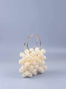 Mini Faux Pearl Decor Top Ring Evening Bag - Beige - View 7