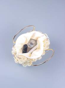 Mini Faux Pearl Decor Top Ring Evening Bag - Beige - View 4