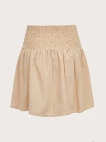 ROMWE Solid Heart-ring Linked Shirred Skirt - Khaki - View 2