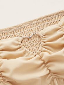 ROMWE Solid Heart-ring Linked Shirred Skirt - Khaki - View 4