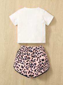 SHEIN Figura de bebé niña & Camiseta con estampado de leopardo & Pantalones cortos con forma de delfín - Multicolor - Ver 2