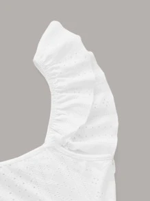 SHEIN WYWH Eyelet Embroidery Ruffle Trim Tie Backless Top - White - View 4