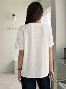 DAZY Heart Print Round Neck Tee - White - View 2