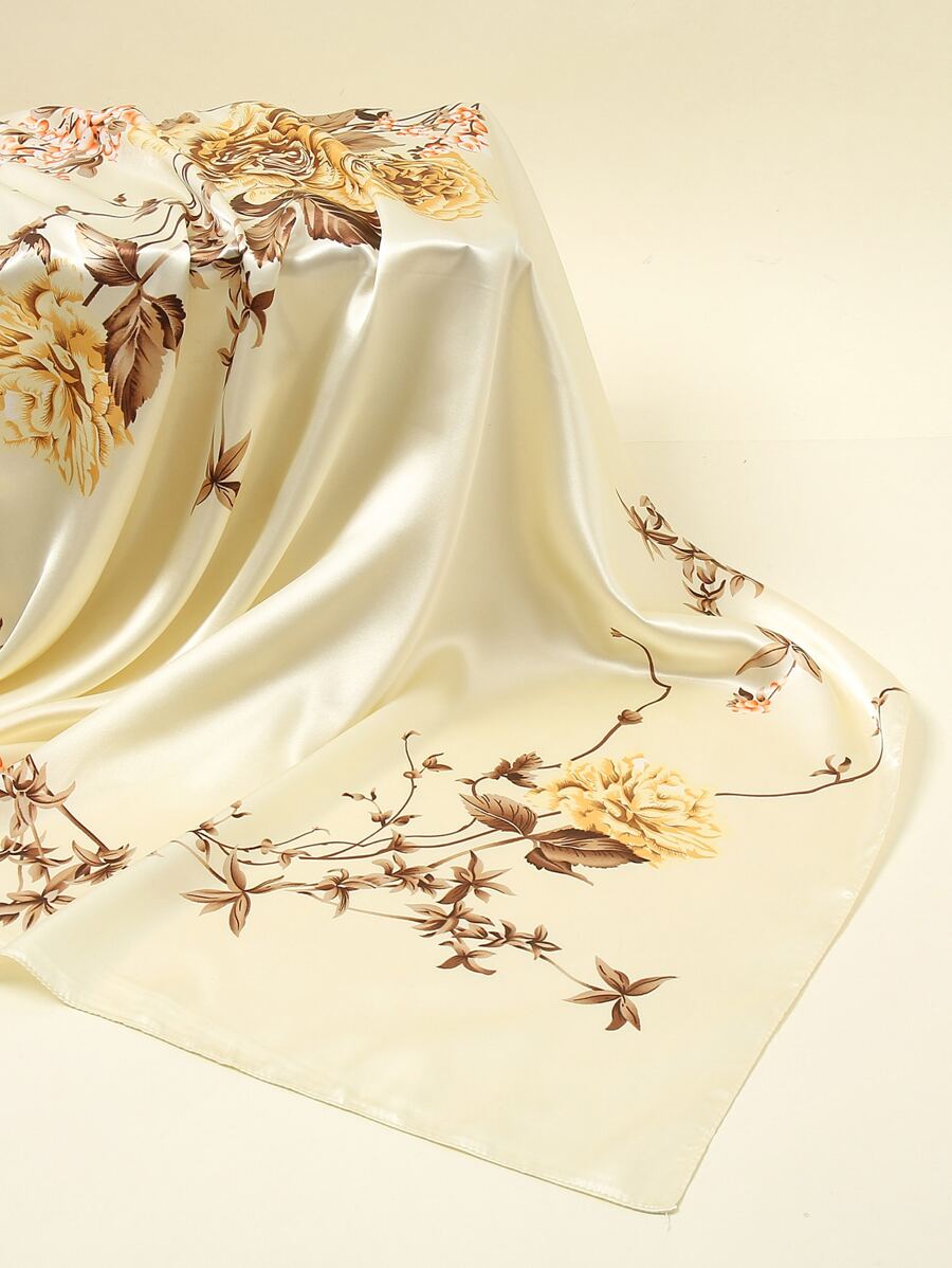 1pc Printed Satin Bandana/headband For Women (90cm) - Beige - View 1