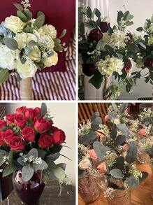 2 件/6 件/12 件人造桉树叶茎带白色种子短银元假绿叶茎人造花绿叶茎植物用于插花婚礼花束装饰、秋季装饰、书桌、花园装饰、房间装饰用品、情人节、礼物 - 彩色 - 查看 6