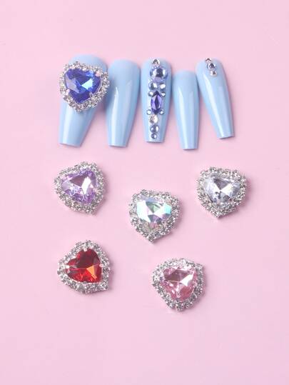 5ピース ラインストーン ハート形 ネイルアート 3D デコレーションの画像