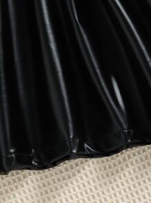 小女童雙色腰帶PU皮革襯衫洋裝