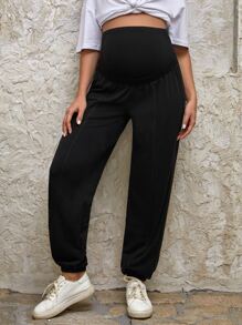 SHEIN Maternity Solid Seam Joggers - Black - View 1